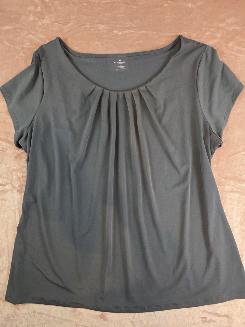 Worthington Gray Pleated Scoop-Neck Women's Top